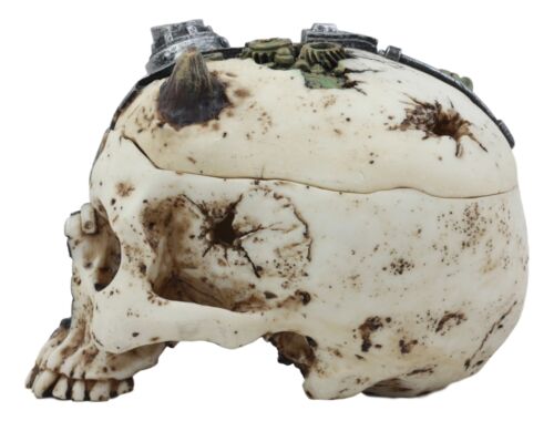 Ebros Steampunk Horned Demon Cyborg Skull Jewelry Box Statue Robotic Bone Devil