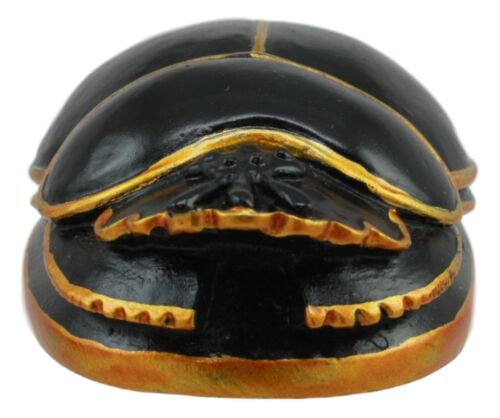 Egyptian Black Gold Scarab Amulet With Hieroglyphs Statue Symbol of Rebirth 3"L - Ebros Gift
