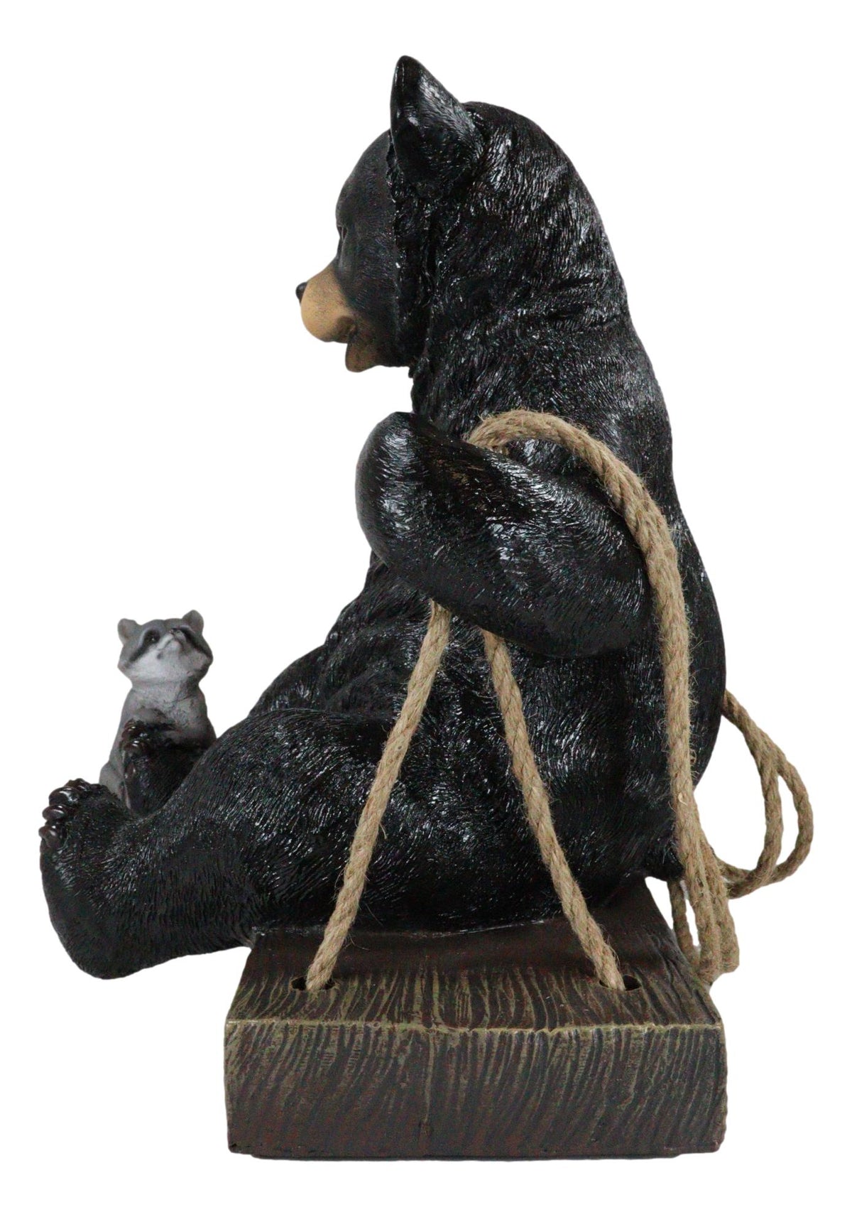 Large Swinging Black Bear With Buddy Raccoon Hanging Statue With Rope Ties 15"H - Ebros Gift