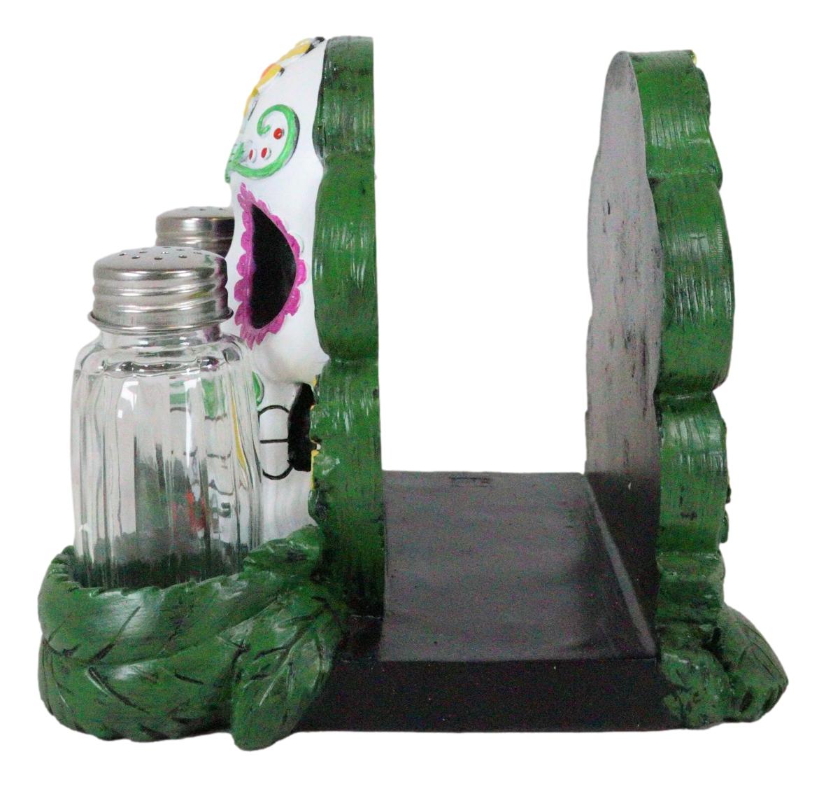 Sugar Skull Day Of The Dead Gothic Rose Salt Pepper Shakers Napkin Holder Set