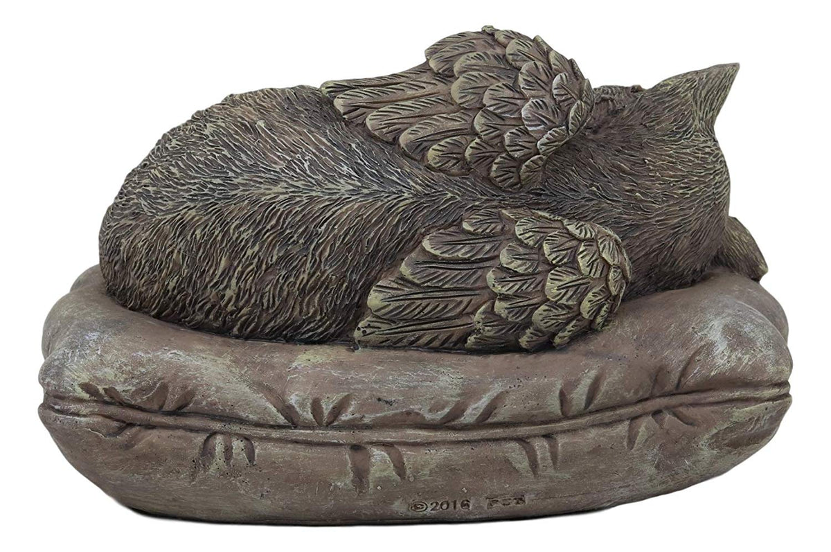 Heavenly Angel Cat Sleeping On Pillow Cremation Urn Small Pet Memorial Statue - Ebros Gift