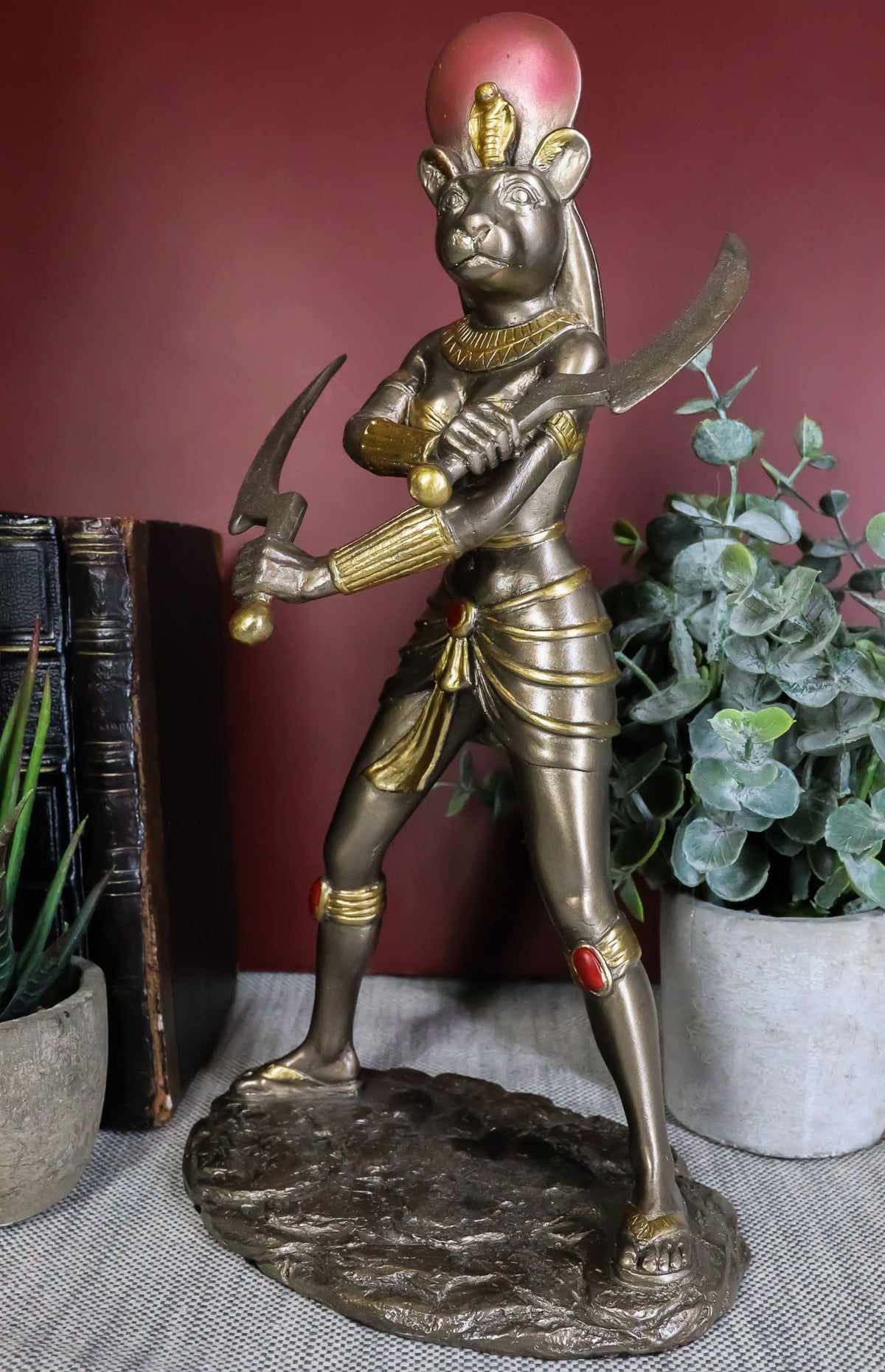 Classical Egyptian Goddess Sekhmet Ra With Solar Disc And Uraeus Statue 11"H - Ebros Gift