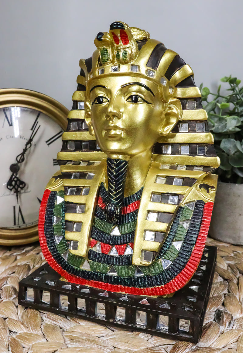 Golden Mask of King Tut Statue 8"H Egyptian Pharaoh Vulture and Cobra Crown Bust