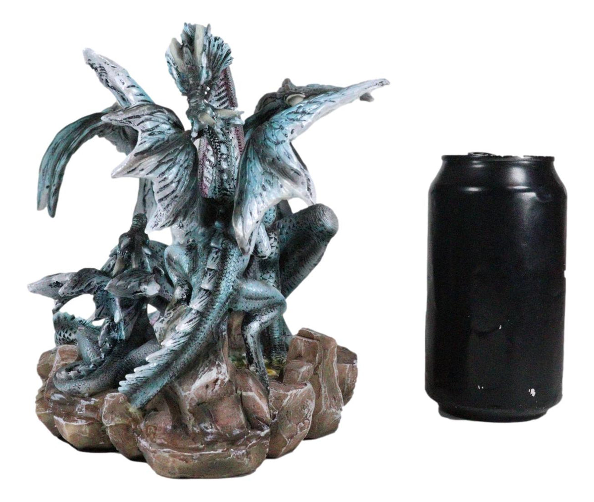 Narygos Blue Iceberg Mother Dragon With Baby Dragons Statue Home Decor Fantasy - Ebros Gift