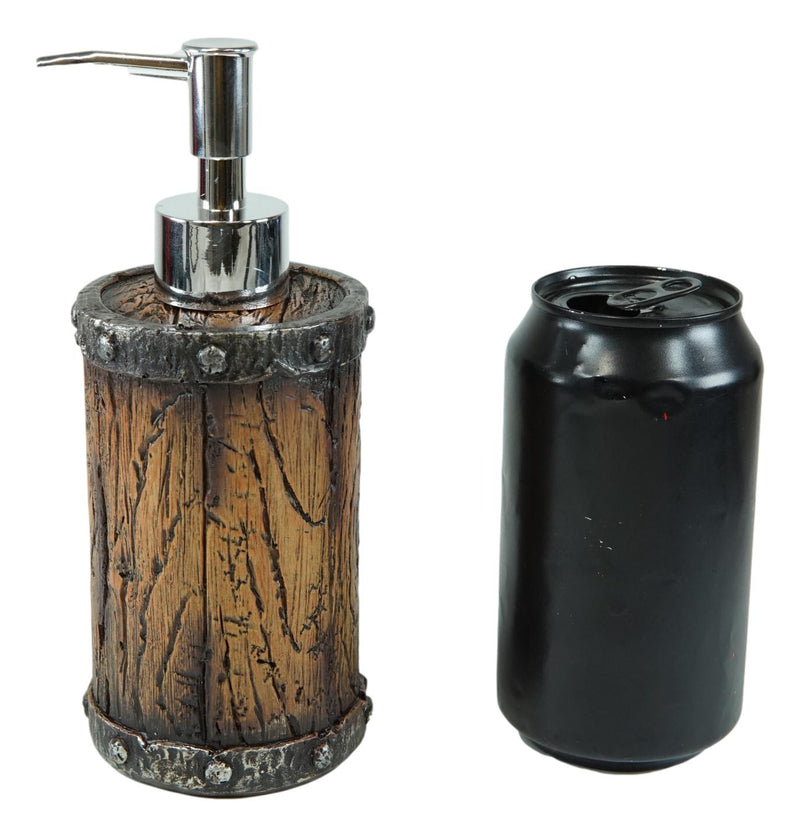 Rustic Western Scroll Filigree Silver Cross Faux Wood Liquid Soap Pump Dispenser