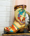 Rustic Southwestern Tribal Aztec 2 Gecko Lizards Cowgirl Cowboy Boot Floral Vase