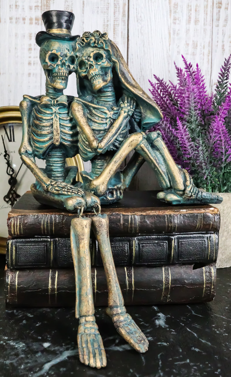 Love Never Dies Skeleton Couple Bride and Groom Sitting Shelf Sitter Figurine