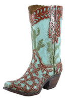 Rustic Southwestern Desert Cactus And Floral Scroll Cowboy Boot Figurine Or Vase
