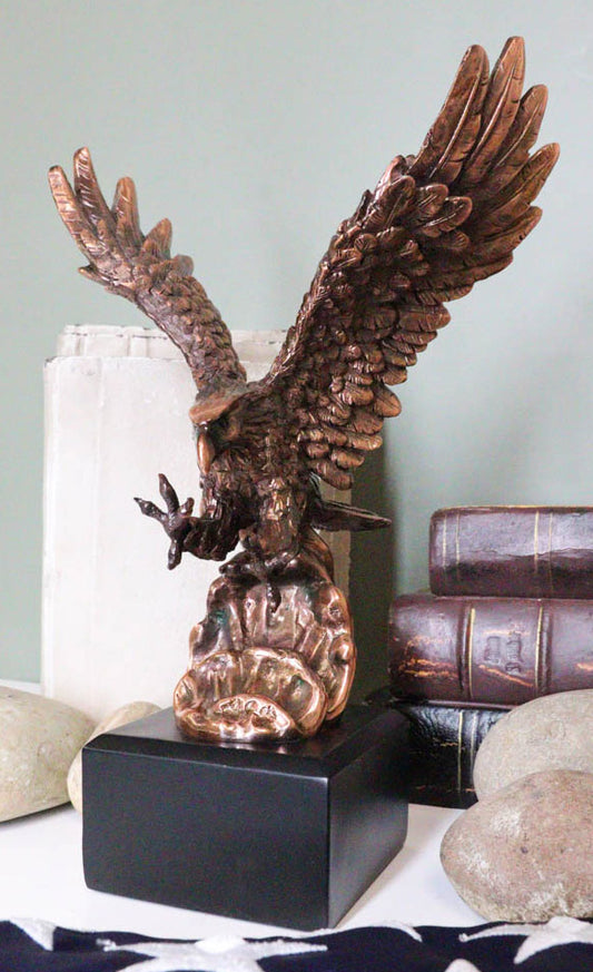 Aerial Bald Eagle Swooping With Talons Over Waves Bronze Electroplated Figurine - Ebros Gift