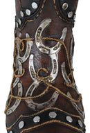 Rustic Western Running Horses Horseshoes And Cross Cowboy Boot Vase Sculpture