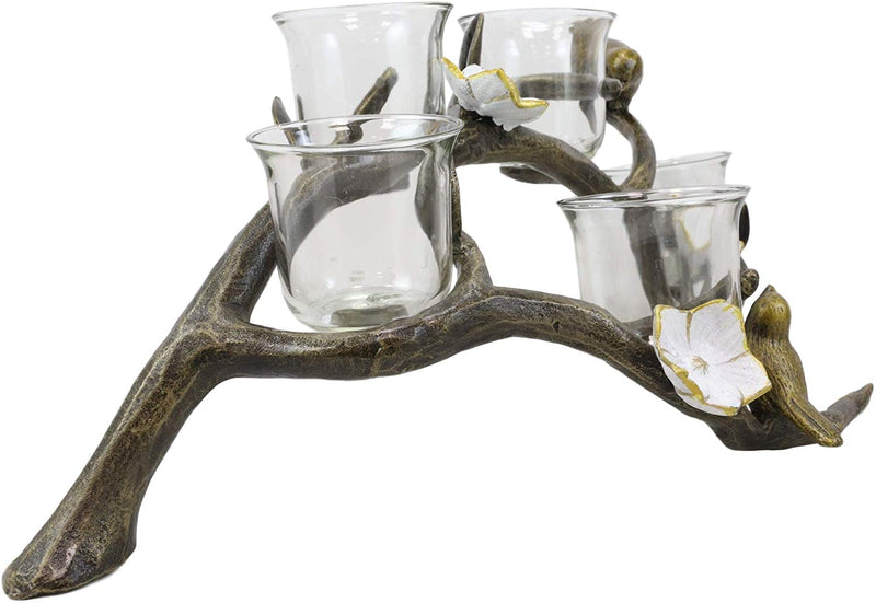Ebros Aluminum Lovebirds On Branch with Twigs Votive Candelabra Candle Holder