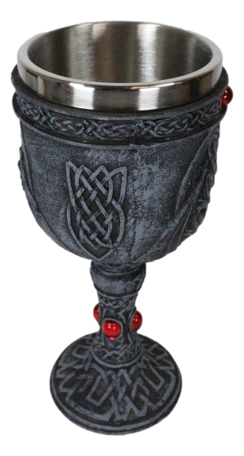 Ebros Celtic Knotwork Twin Dragons Protecting Blood Vial Gemstone Wine Goblet Cup