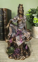 The Water And Moon Goddess Kuan Yin Bodhisattva Statue In Bronzed Resin 7"Tall