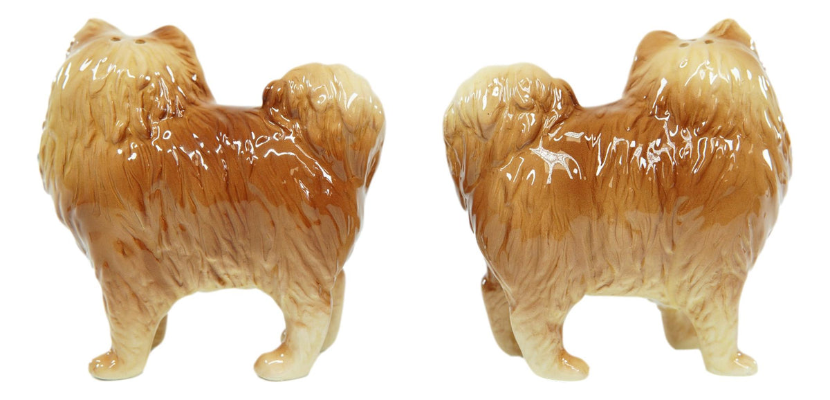 Ebros Pom Pom Golden Groomed Pomeranian Attractives Magnetic Salt Pepper Shakers - Ebros Gift