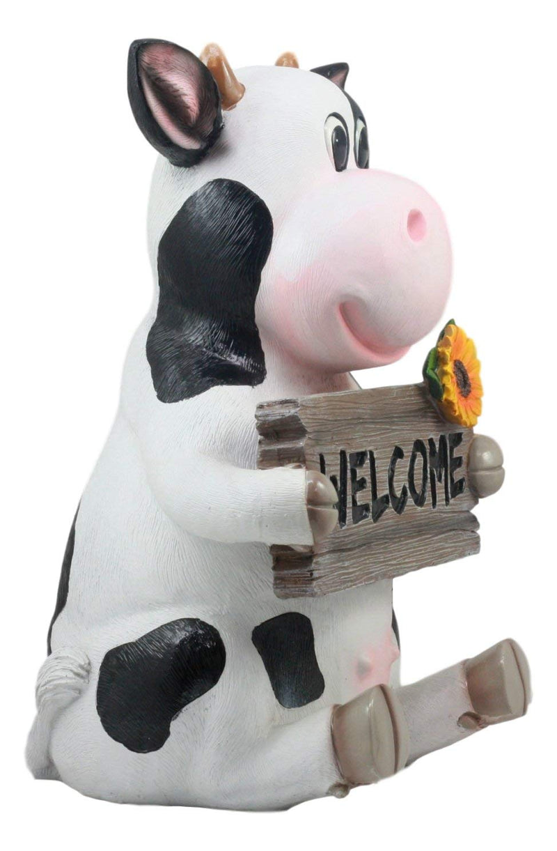 Ebros Animal Farm Whimsical Holstein Cow with Welcome Sign Statue 13" Tall Sunflower Cow Garden Greeter Figurine
