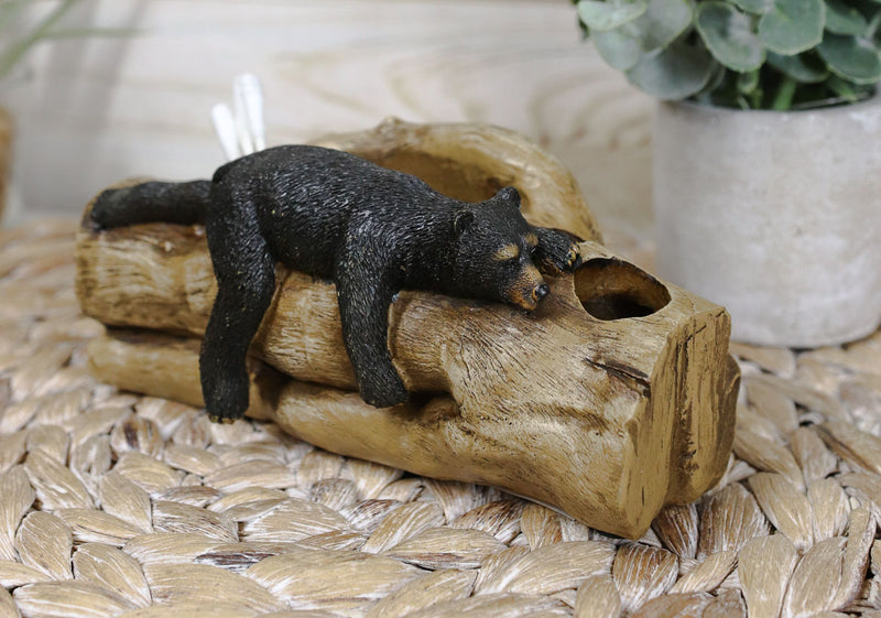 Ebros Rustic Black Bears Climbing Logs Bathroom Vanity Set of 4 Soap Dish Pump Cup