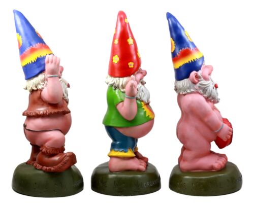 Ebros Free Spirited Pot Smoking Hippie Gnome Statue Set 13.5" H Carefree Gnomes