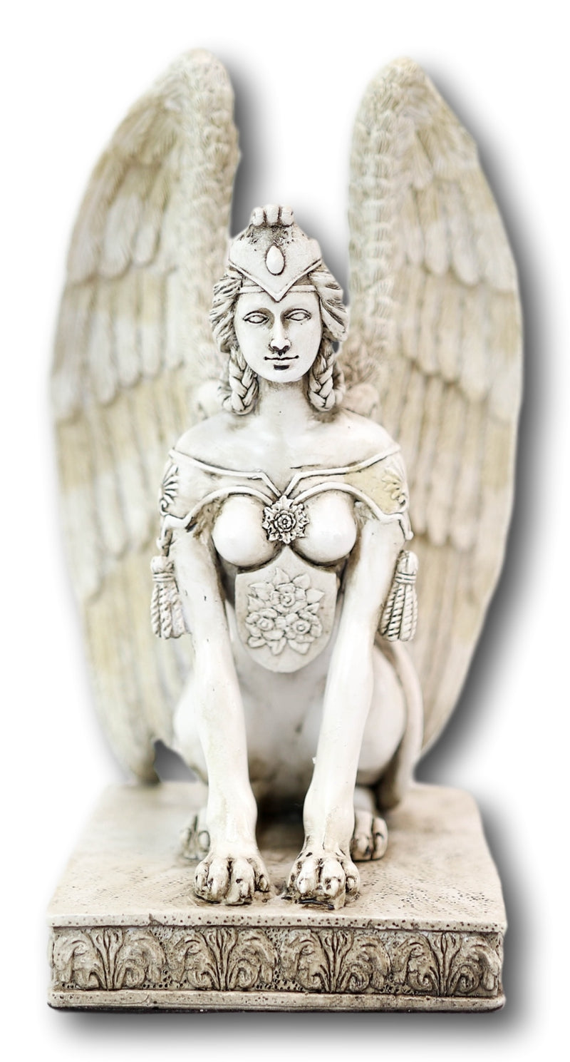 Ancient Greek Greco Roman Guardian Winged Lion Female Sphinx Resin Statue 8"H