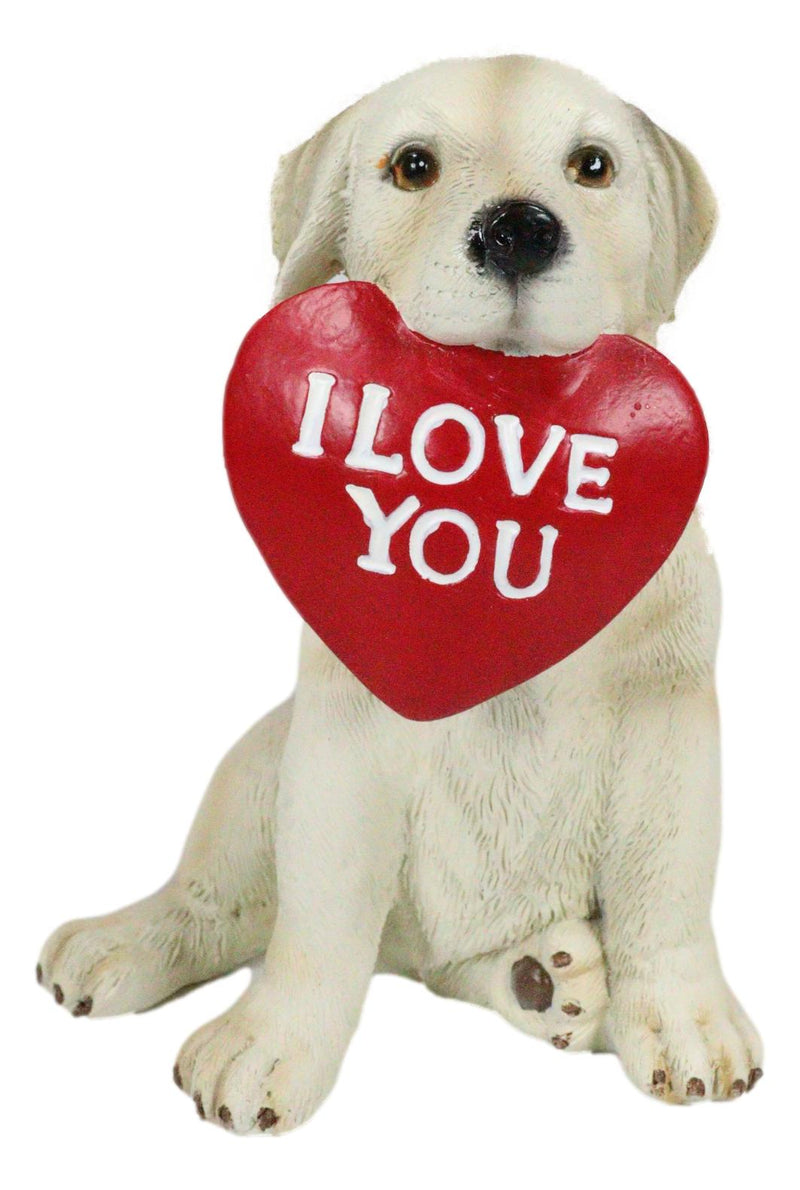 Labrador Puppy Dog Biting Red Heart I Love You Sign Figurine Pet Pal Animal Art
