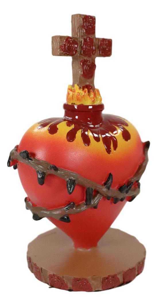 Ebros Day Of The Dead Sacred Heart Of Jesus With Crown Of Thorns Roses & Cross Statue