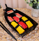 Ebros Japanese Black Plastic Lacquer Sushi Fishing Boat Serving Plate Set of Two