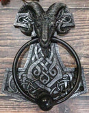 Viking Ram Skull Thor Hammer Mjolnir With Runes Door Knocker W/ Built In Struck