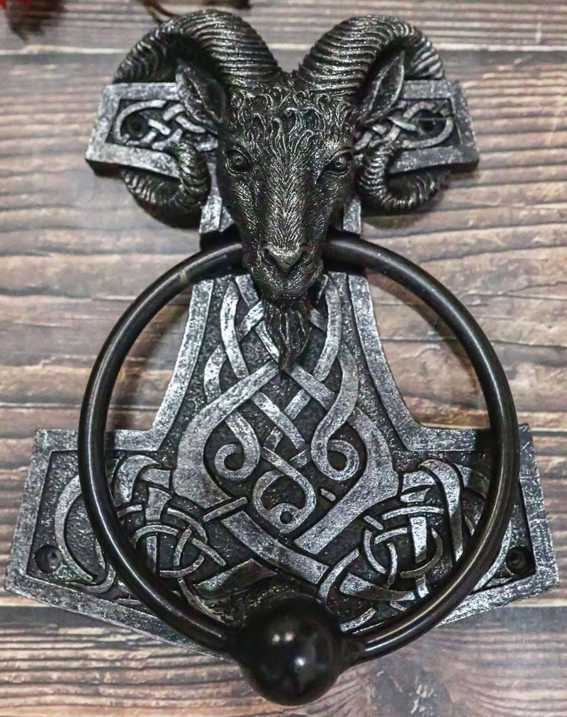 Viking Ram Skull Thor Hammer Mjolnir With Runes Door Knocker W/ Built ...