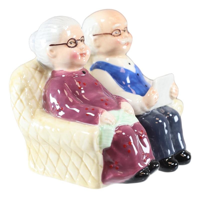 Ebros Grandma & Grandpa Couple Sofa Past Times Ceramic Salt Pepper Shaker Set