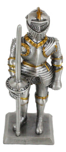 Ebros Pewter English Knight Statue 4" H Medieval Suit Of Armor Knight With Javelin Pole-arm Pewter Figurine Collectible