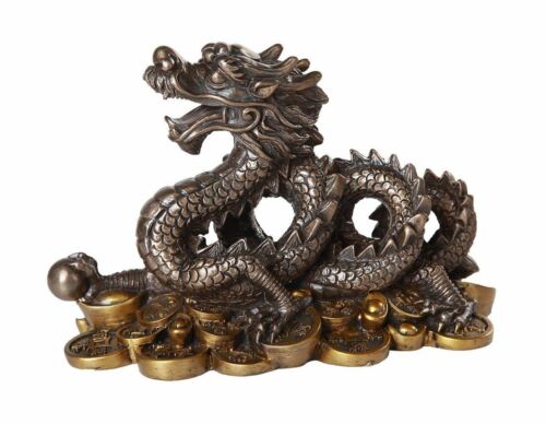 Ebros Fengshui Dragon Bronze Finish Auspicious Home Decor 7" Long Figurine - Ebros Gift