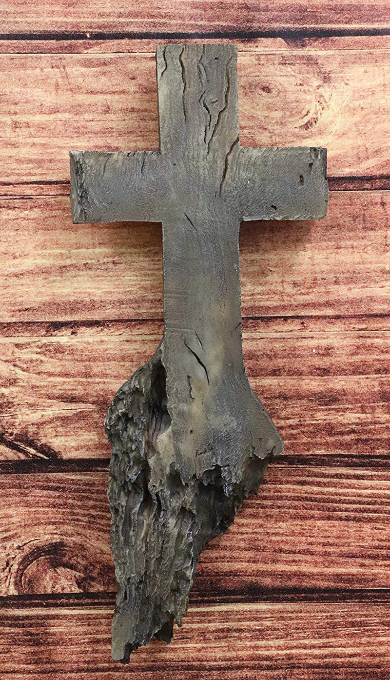 Ebros Inspirational Faux Wood Rustic Rugged Calvary Hill Tree Roots Wall Cross Crucifix Decor Hanging Plaque Crosses Vintage Art Sculpture 15.25" Tall Catholic Christian Accent Decorative Crosses