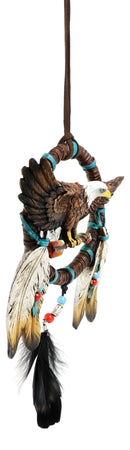 Majestic Bald Eagle With Open Wings Figurine Dream Catcher With Beaded Feathers
