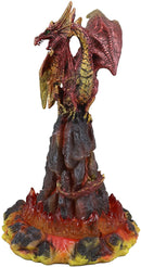 Ebros 10" H Volcano Red Fire Dragon On Rock Tower Figurine with LED Night Light - Ebros Gift