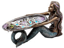 Ebros Gift Mermaid Holding Abalone Shell Platter Jewelry Dish Figurine 9"L Art Nouveau Soap Dish Key Holder Multi Function Decor