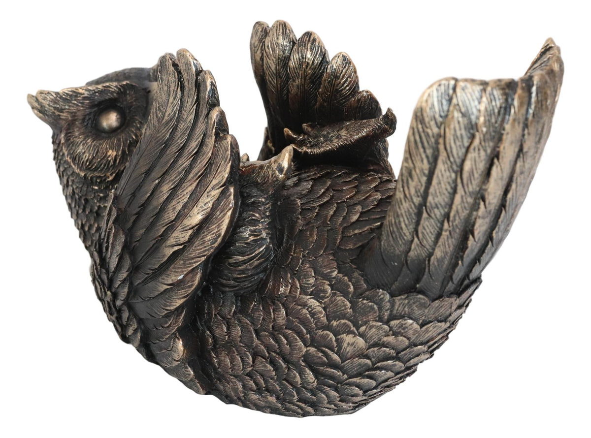 Bronzed Wise Wine Great Horned Owl Wine Holder 9.25"Long Home Decor - Ebros Gift