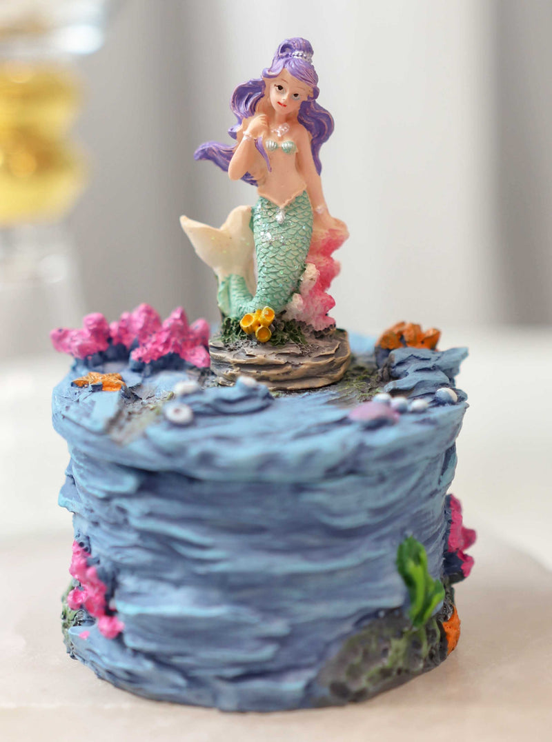 Beautiful Mermaid Mergirl Sitting On Rock By Corals Mini Decorative Box Figurine