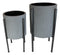 Set of 2 Contemporary Urban Grey Cast Iron Cylindrical Planter Pots With Stand