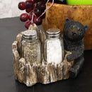 Ebros Rustic Woodland Black Bear Cub Hugging Tree Stump Figurine Display Holder With Glass Salt And Pepper Shakers Bears Home Kitchen Dining Decorative Statue 6.25" L Cabin Lodge Mountainside Decor