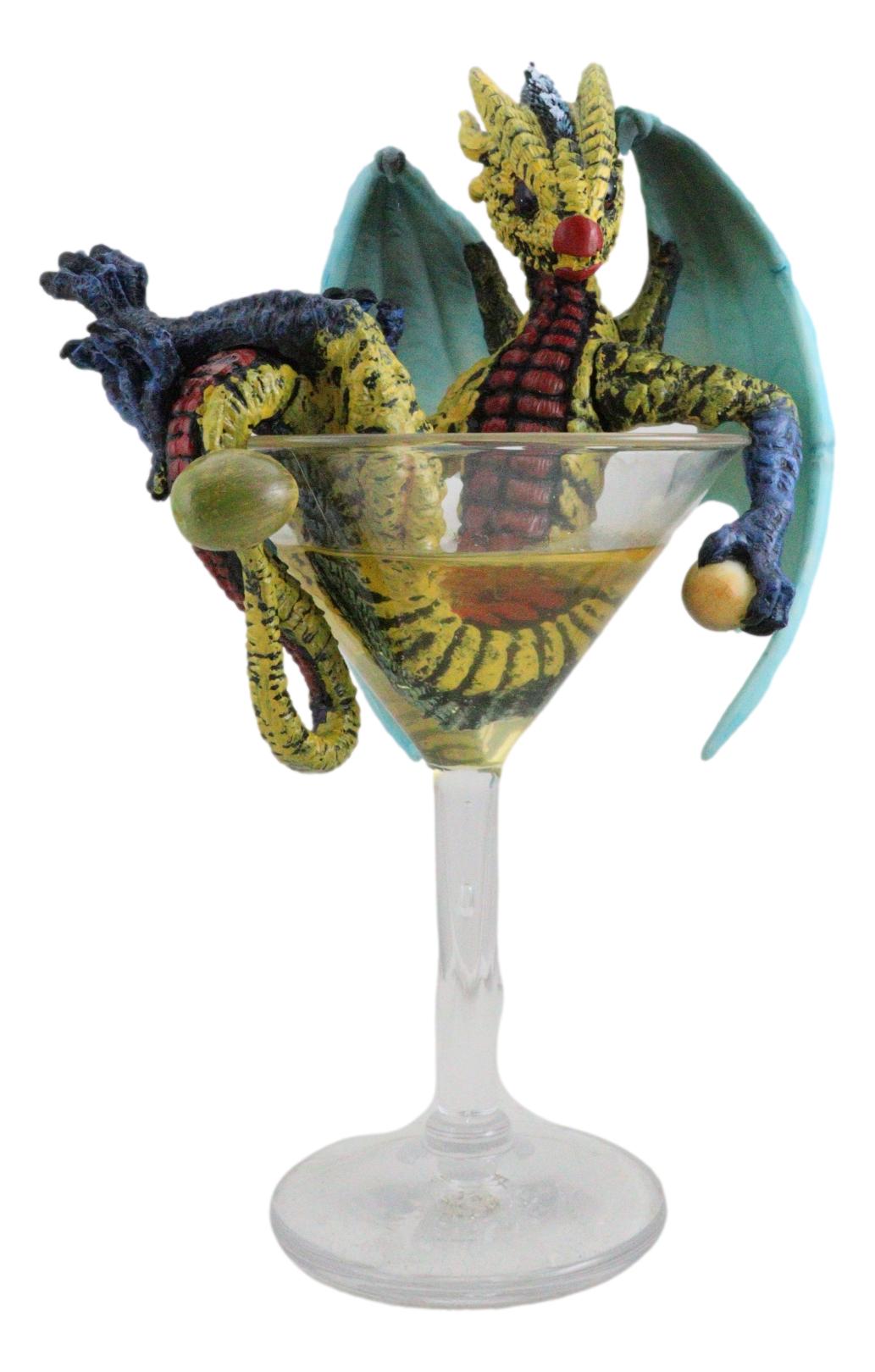 Ebros Drunken Beverage Spirit Dragon Statue 7.75" Tall Figurine (Martini Dragon) - Ebros Gift