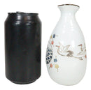 Japanese Design Stork Flight Bird Ceramic White Sake Set Flask With Four Cups