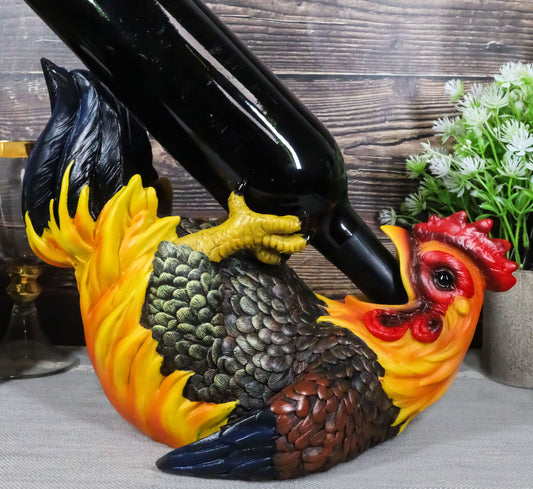 Ebros Gift Barnyard Farm Rooster Chicken Wine Bottle Holder Caddy Figurine 11" L - Ebros Gift