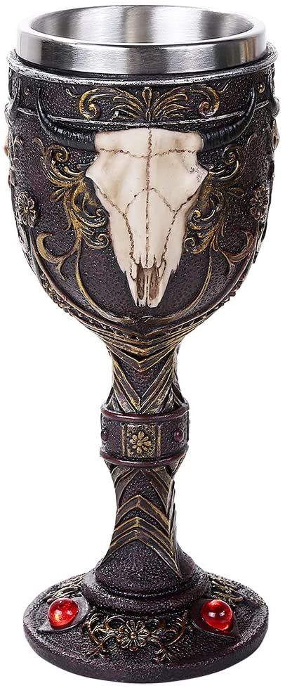 Country Western Wild Bison Horned Skull 7oz Drinking Vessel Wine Chalice Goblet