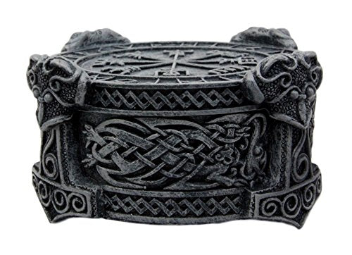 Ebros Thor Mjolnir Hammer Talisman Compass Jewelry Trinket Box Figurine 5"L