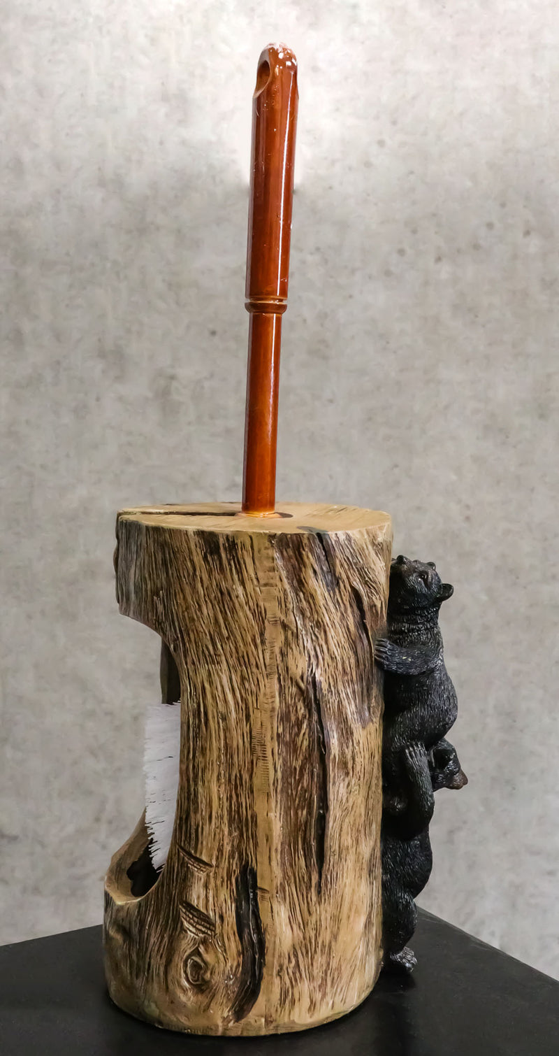 Whimsical Forest Climbing Black Bears Toilet Brush Scrub And Base Holder Set
