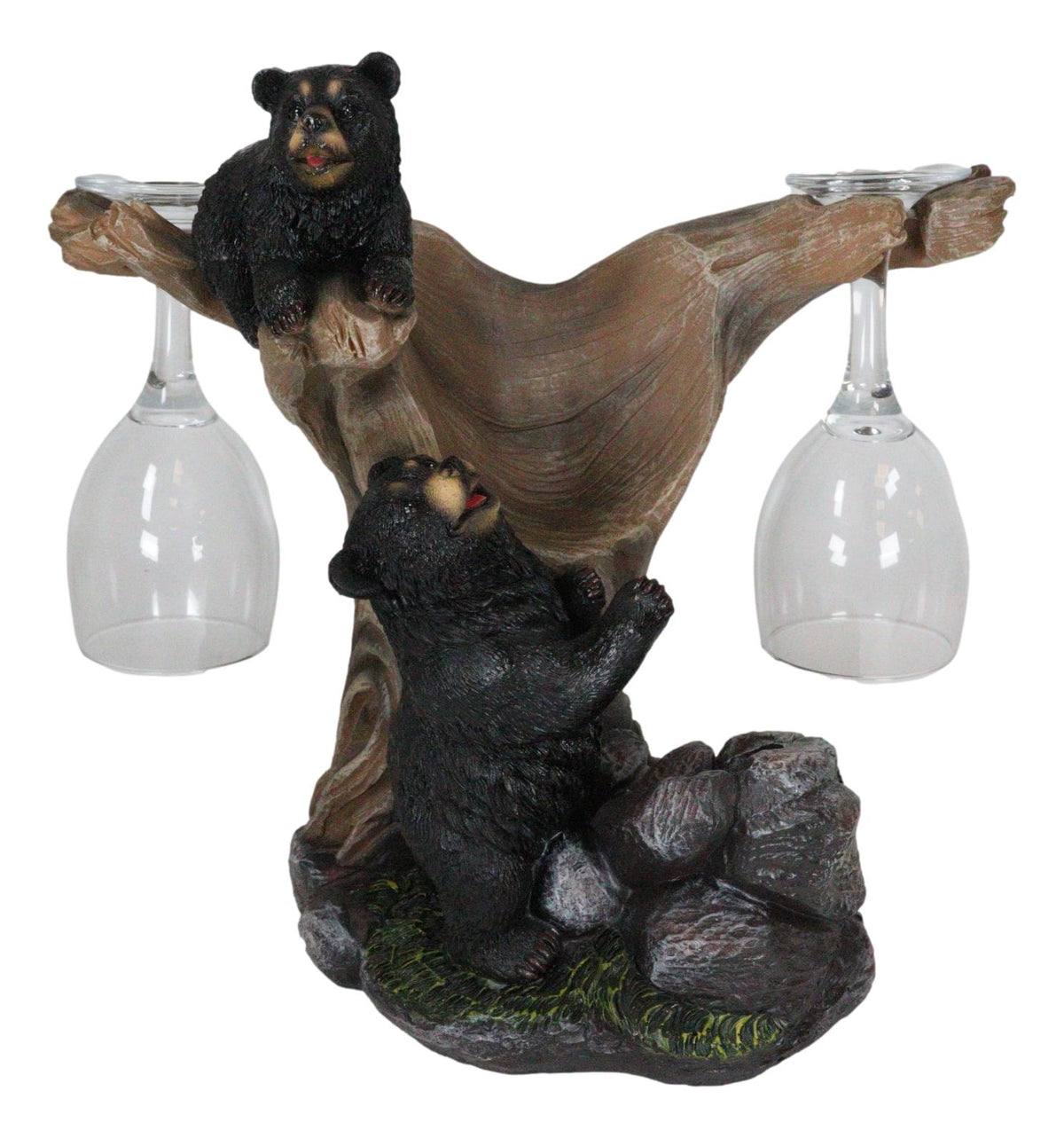 Ebros Gift 10" Tall Climbing Black Bear Liquor Wine Glasses and Bottle Valet Holder Decorative Figurine
