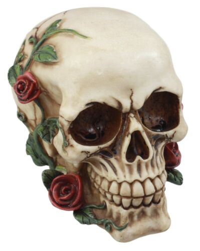 Day of The Dead Red Rose Vine Skull Figurine DOD Floral Sugar Skull Decor 6"L - Ebros Gift