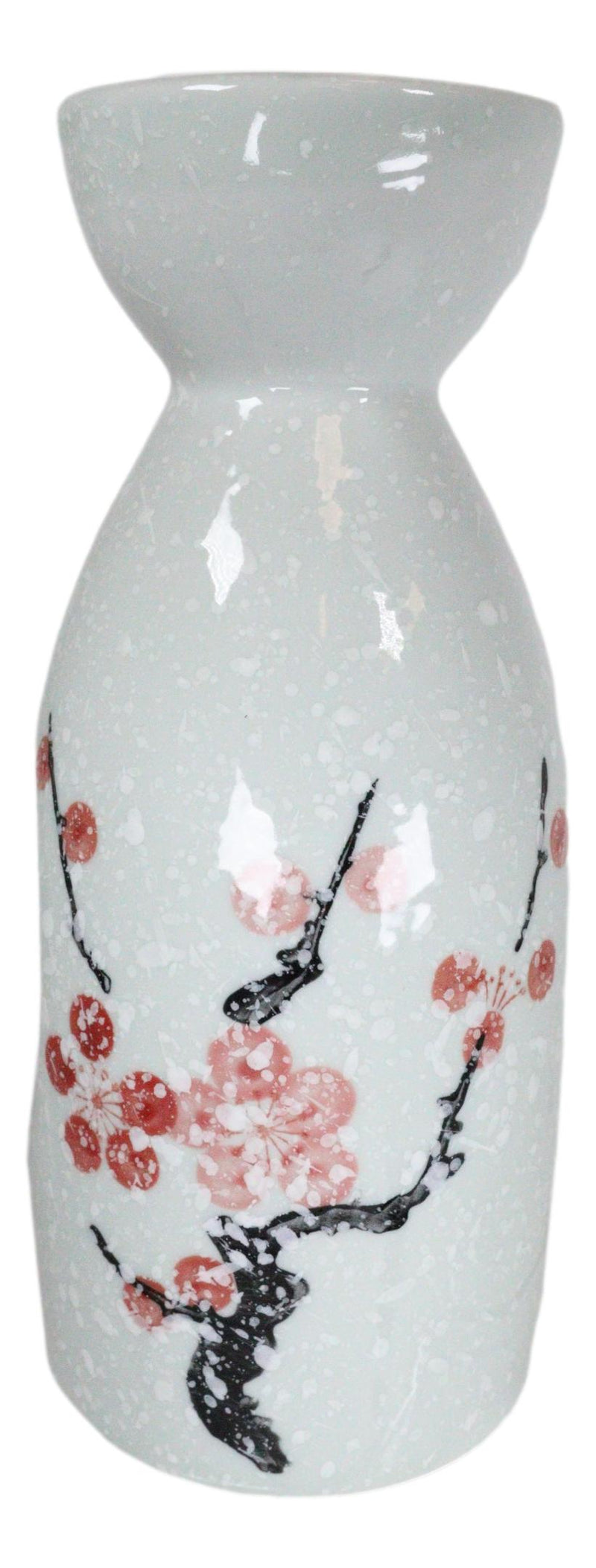 Ebros Japanese 12oz Ceramic Pink Cherry Blossom Sake Set Flask With Four Cups