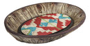 Rustic Western Turquoise Aztec Pattern Faux Wood Organizer Bowl Tray Basket