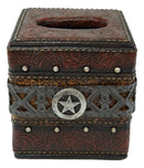 Rustic Wild Cowboy Western Star Faux Tooled Leather Bathroom Tissue Box Cover