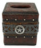 Rustic Wild Cowboy Western Star Faux Tooled Leather Bathroom Tissue Box Cover